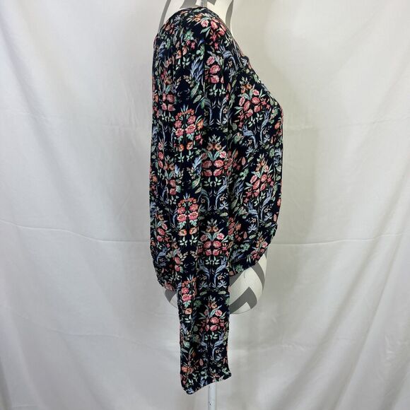 NWT Ann Taylor Loft Navy Flower Print Peasant Top Sz M White Elastic Waistband - Picture 4 of 10